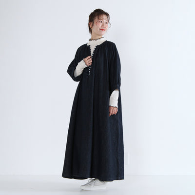 綿麻混デニム 多ボタンワンピース リネンコットンデニム使用