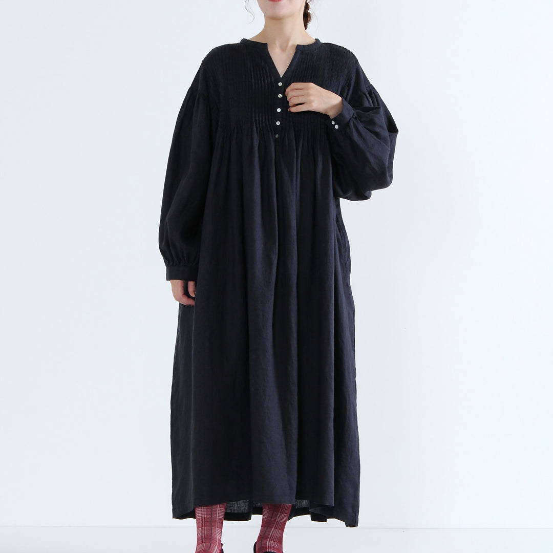 最終値下★CACUMA 2022A/W ランのピンタックワンピースM ほぼ日 08 Mab ゼロハチマブ 麻100% 14番手リネン ピンタックワンピース