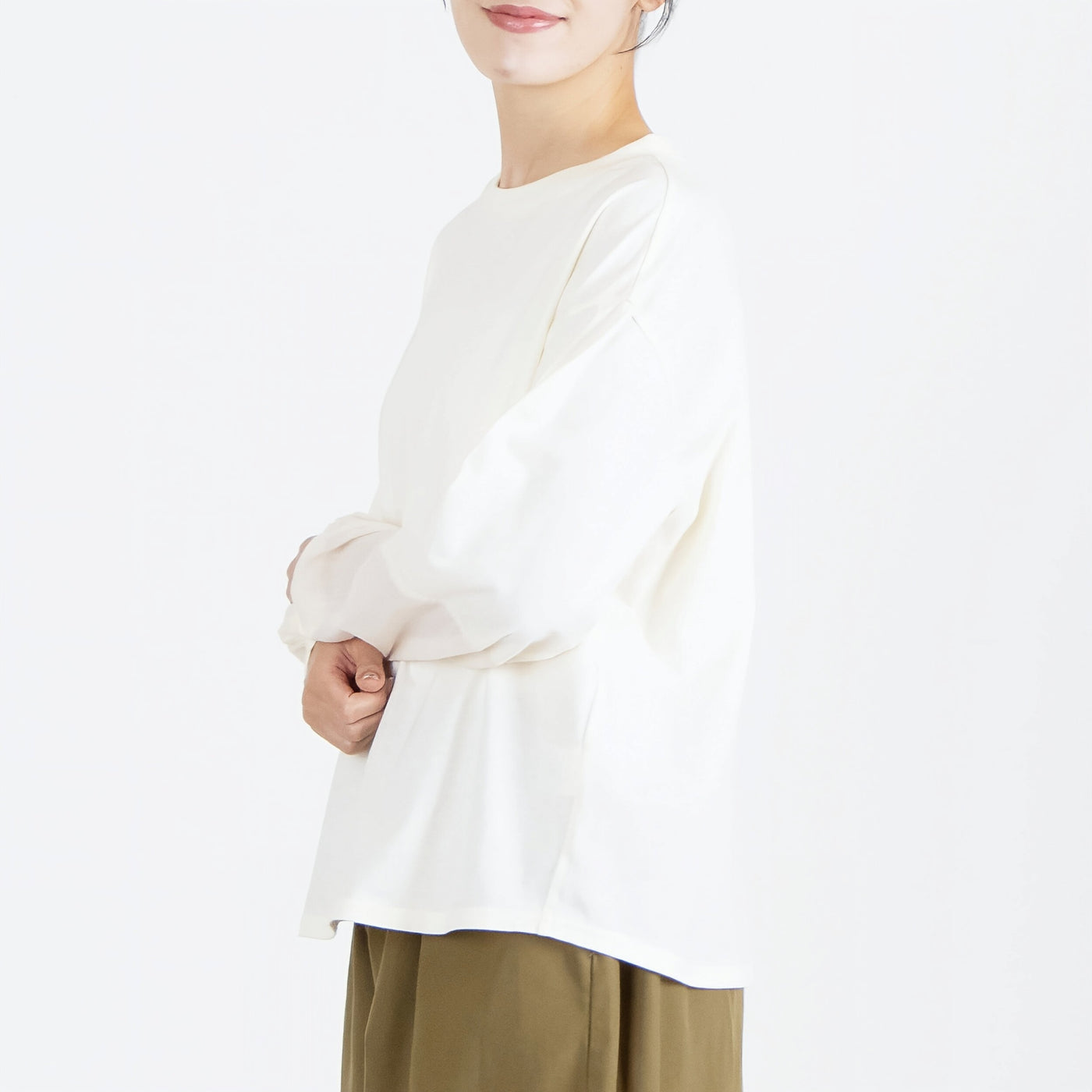 日本製 綿100% シフォンスリーブプルオーバー