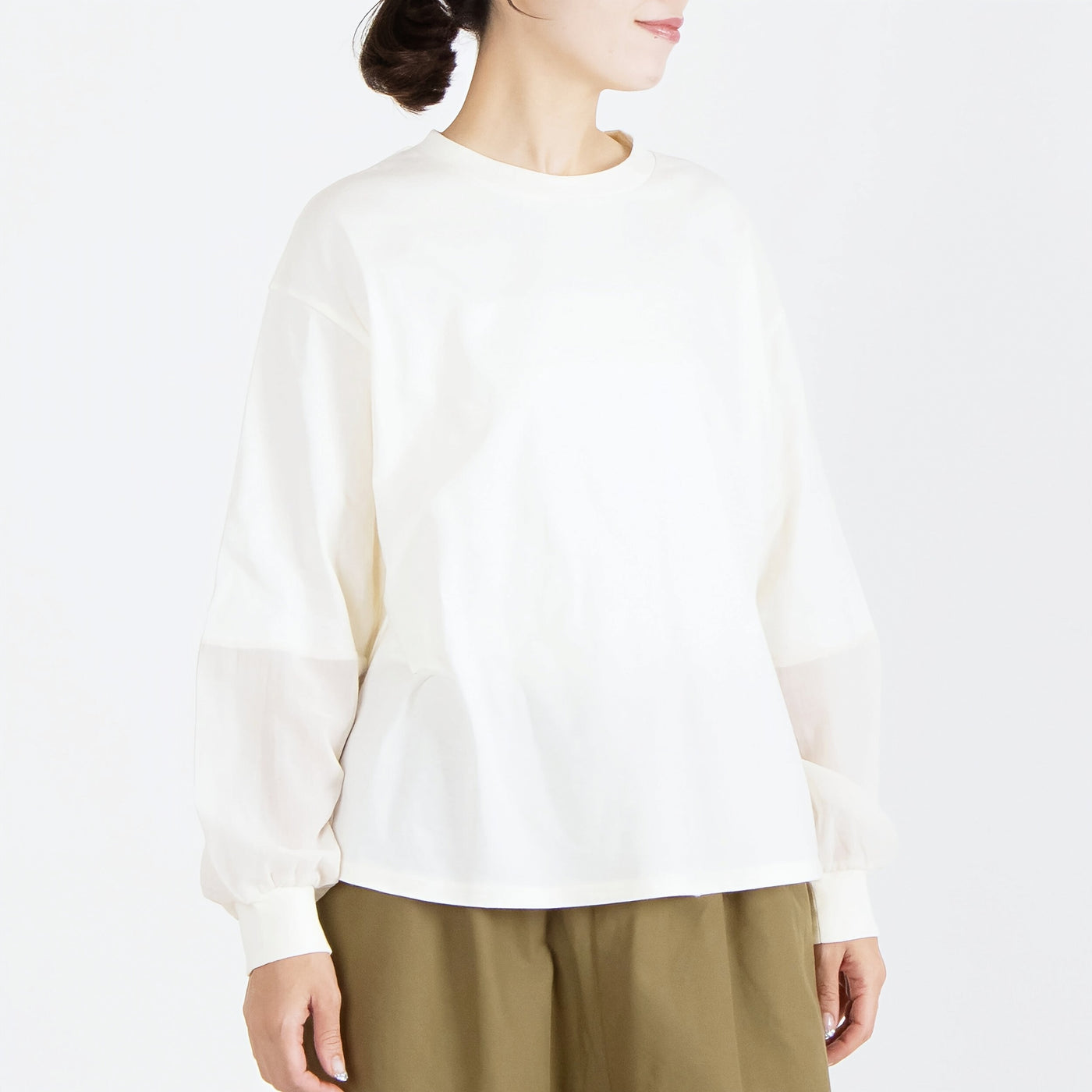 日本製 綿100% シフォンスリーブプルオーバー