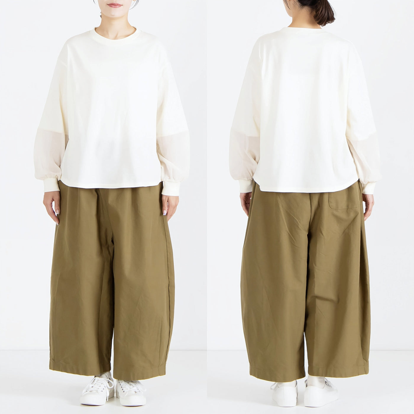 日本製 綿100% シフォンスリーブプルオーバー