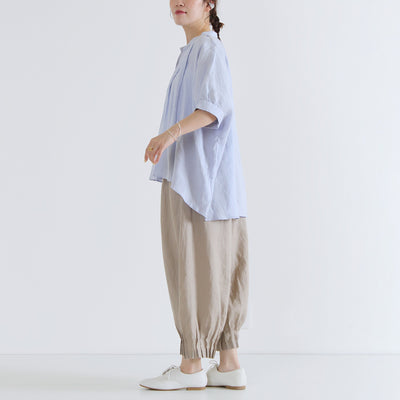麻100% 裾ピンタックワイドパンツ 裏地付き 14番手リネン使用
