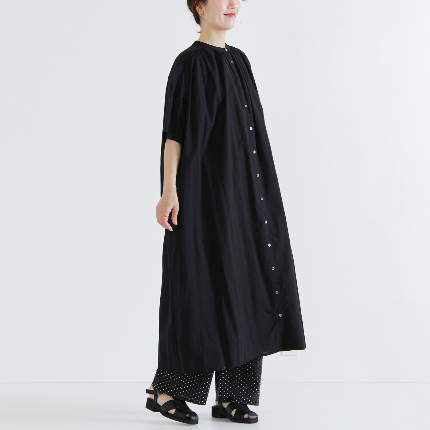 綿100% ドットドロストパンツ コットンプリント生地使用