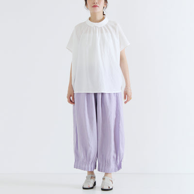 麻100% 裾ピンタックワイドパンツ 裏地付き 14番手リネン使用
