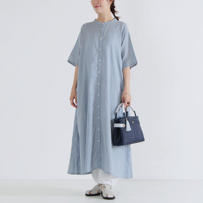 綿麻混 サイドプリーツワンピース コットンリネンローン使用