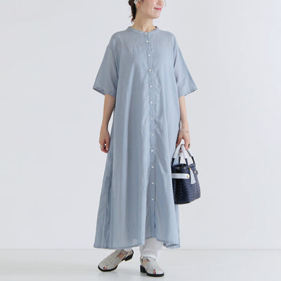 綿麻混 サイドプリーツワンピース コットンリネンローン使用