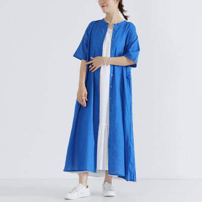 綿麻混 サイドプリーツワンピース コットンリネンローン使用