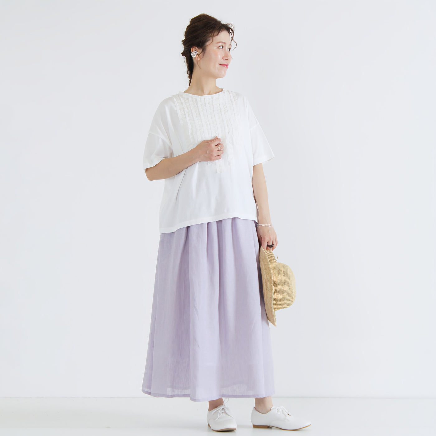 日本製 綿100% フリルTシャツ ナチュラルコットン天竺使用