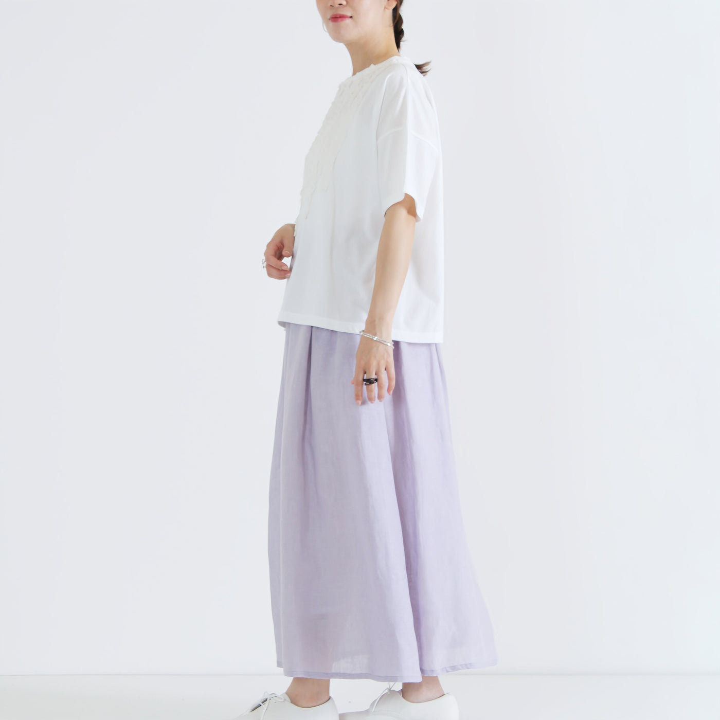 日本製 綿100% フリルTシャツ ナチュラルコットン天竺使用