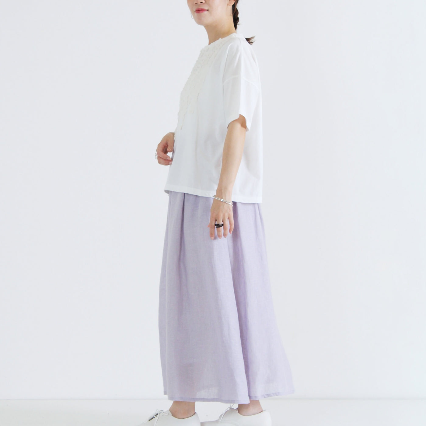 日本製 綿100% フリルTシャツ ナチュラルコットン天竺使用