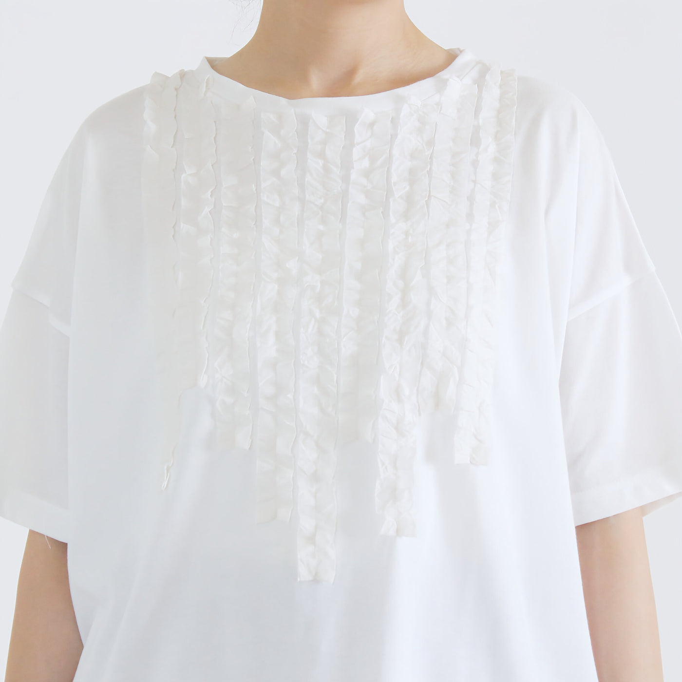 日本製 綿100% フリルTシャツ ナチュラルコットン天竺使用