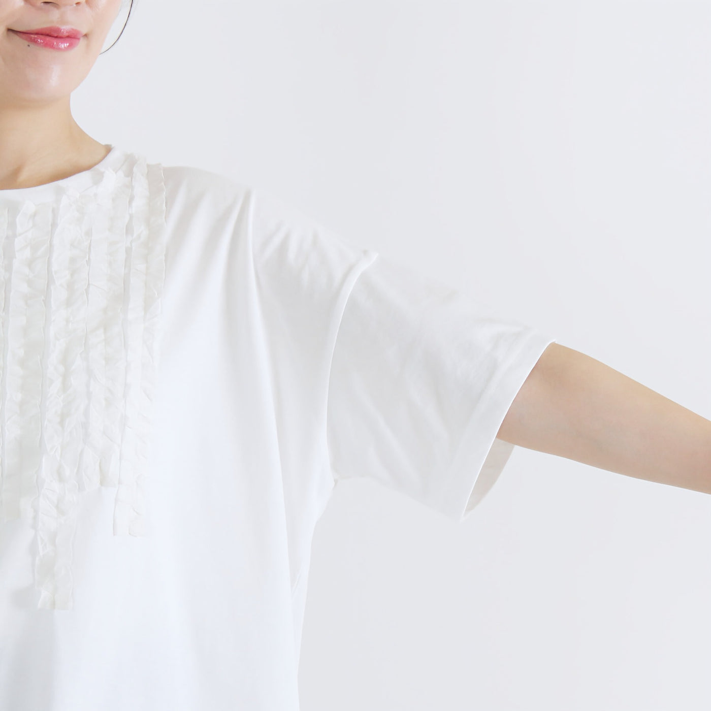 日本製 綿100% フリルTシャツ ナチュラルコットン天竺使用