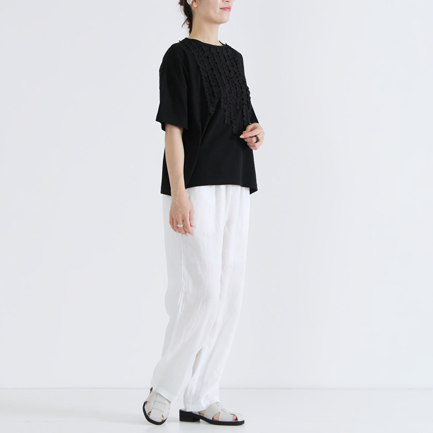 日本製 綿100% フリルTシャツ ナチュラルコットン天竺使用