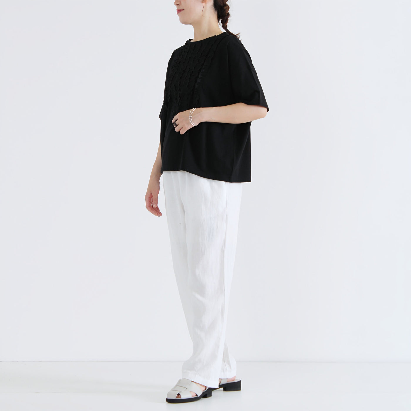 日本製 綿100% フリルTシャツ ナチュラルコットン天竺使用