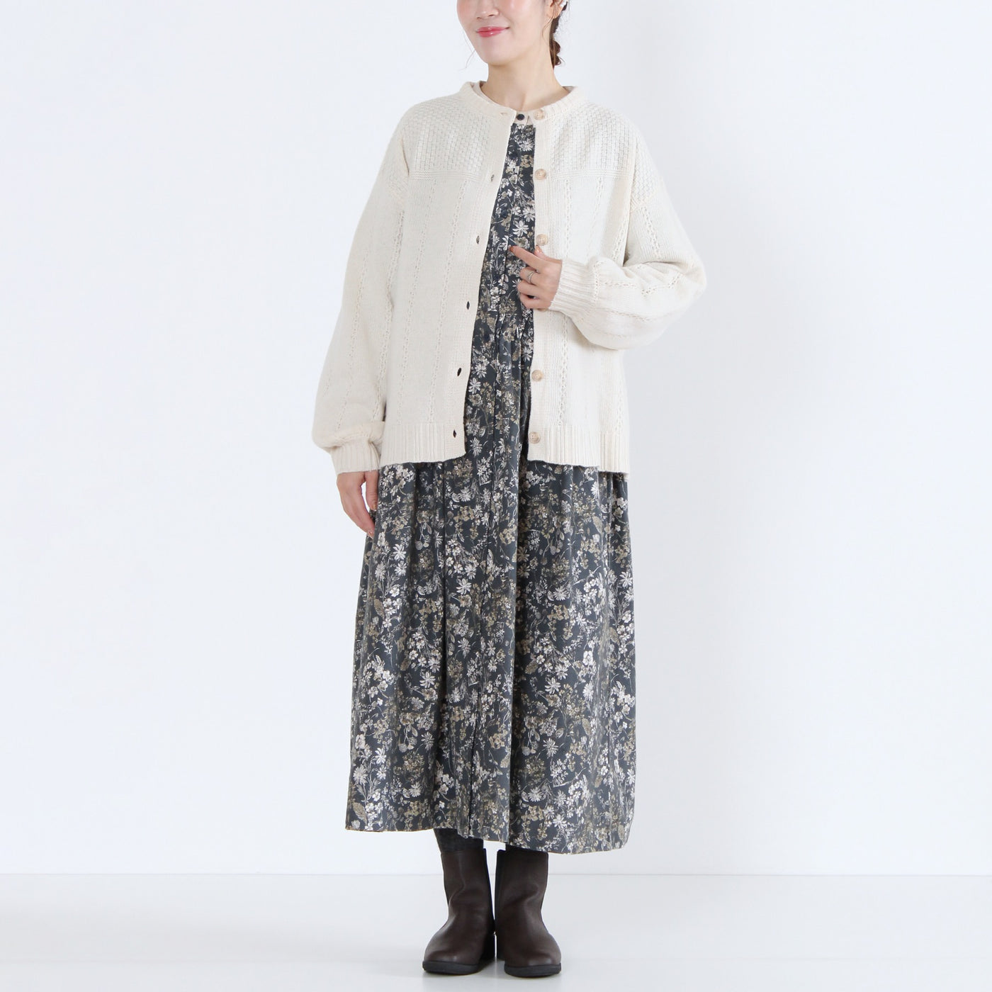 ラムウール混 ストライプ柄 ニットカーディガン