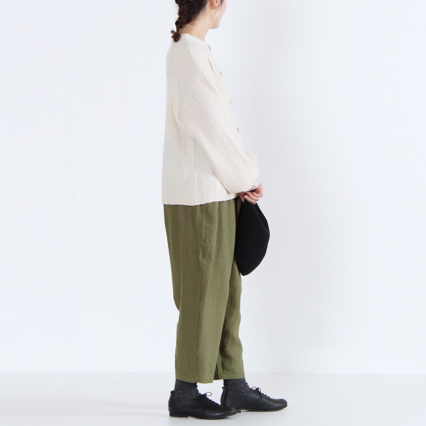 ラムウール混 ストライプ柄 ニットカーディガン