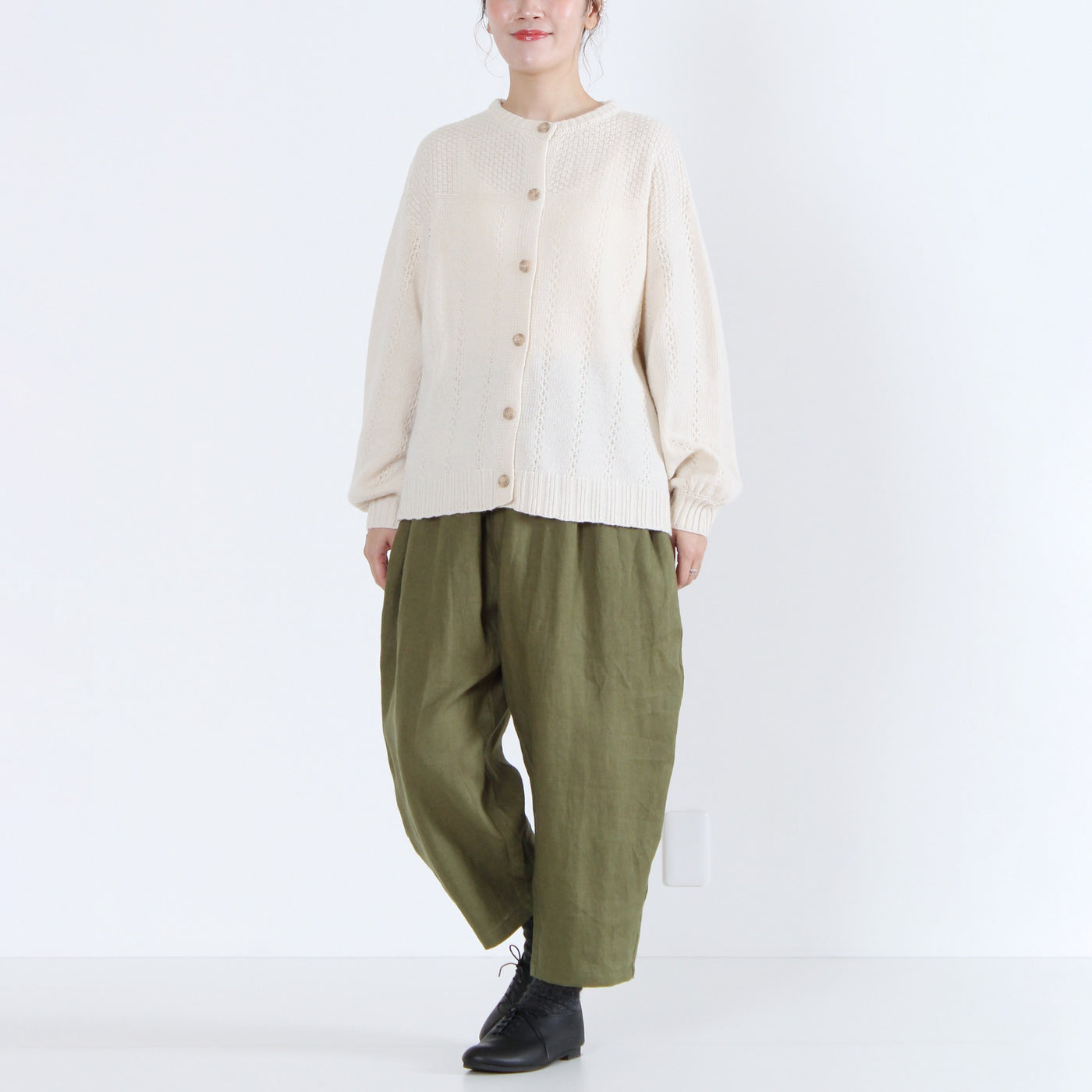 ラムウール混 ストライプ柄 ニットカーディガン