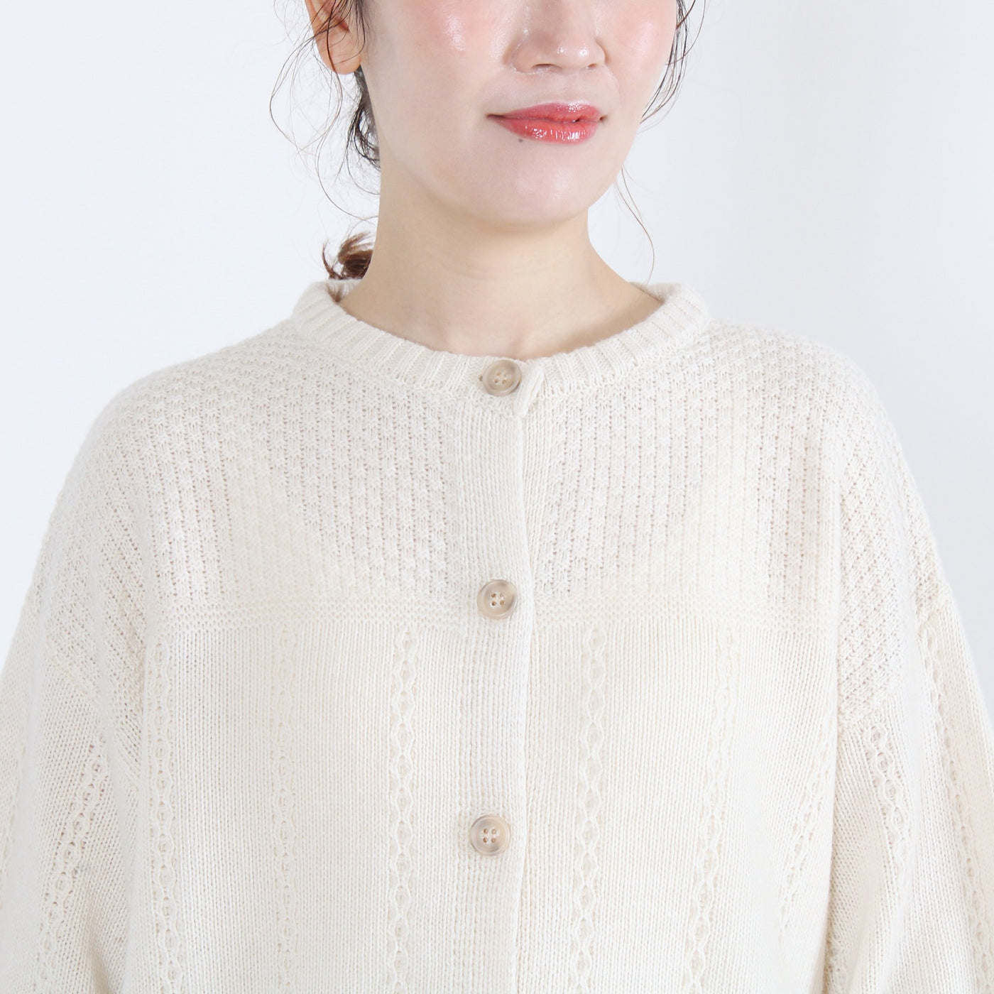 ラムウール混 ストライプ柄 ニットカーディガン