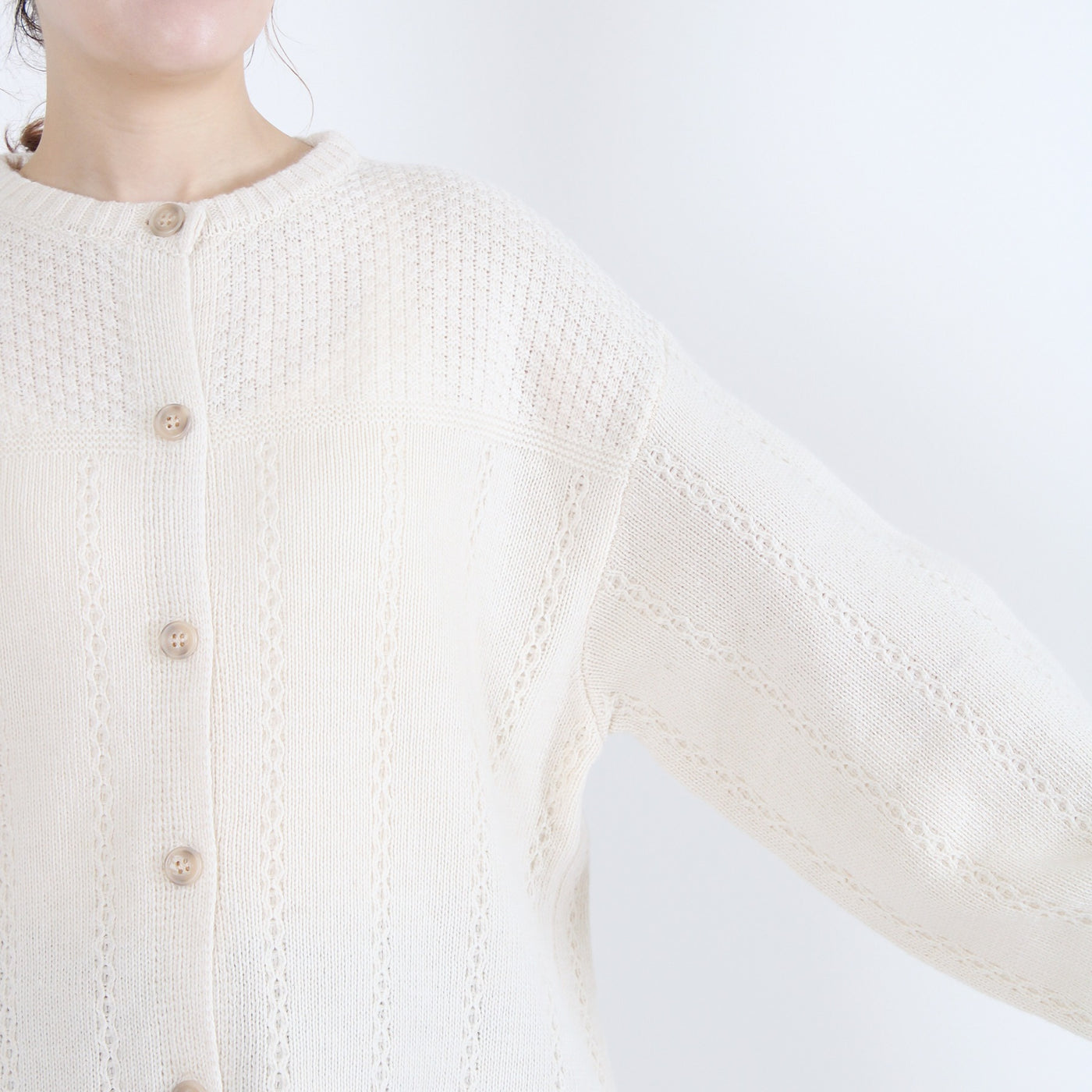 ラムウール混 ストライプ柄 ニットカーディガン