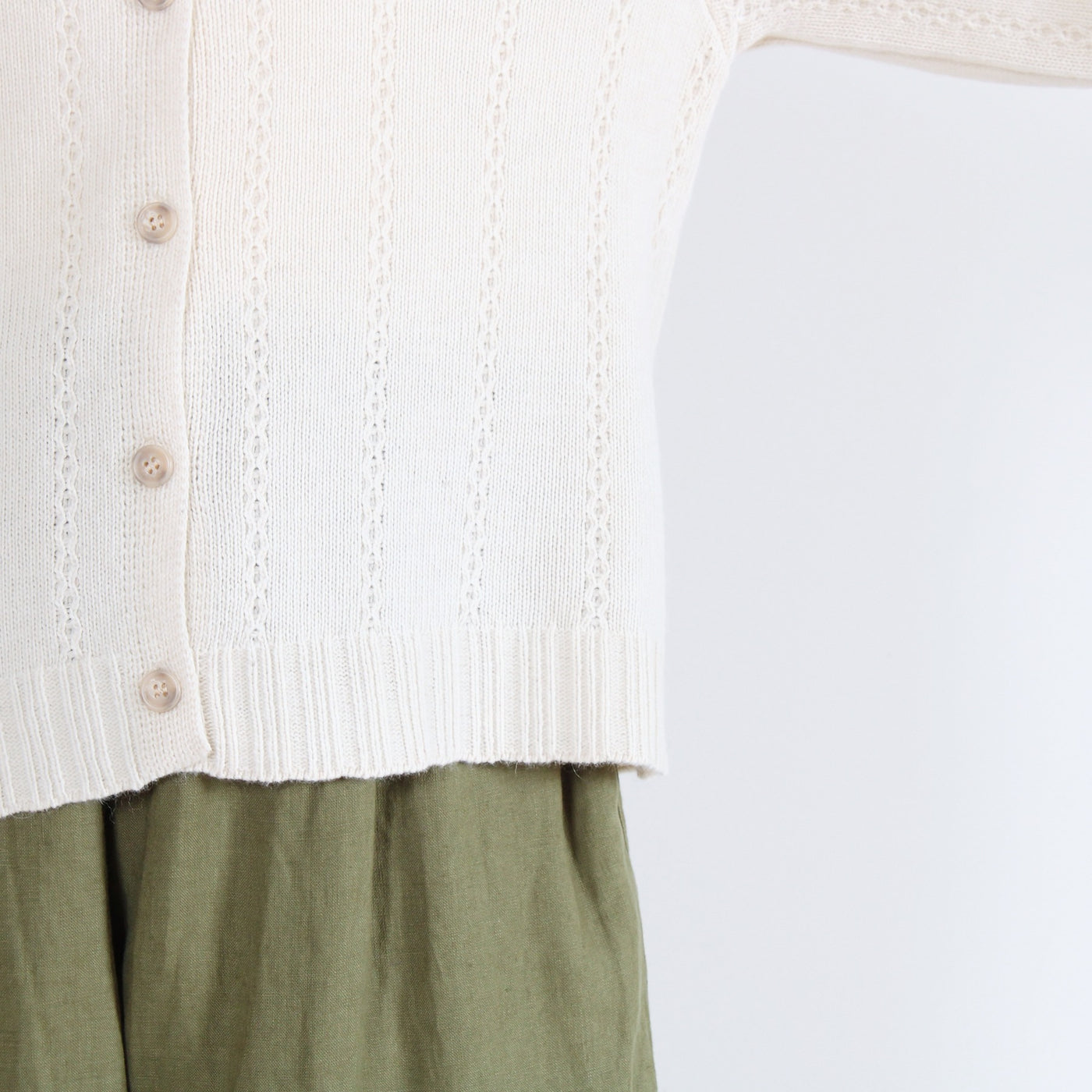 ラムウール混 ストライプ柄 ニットカーディガン