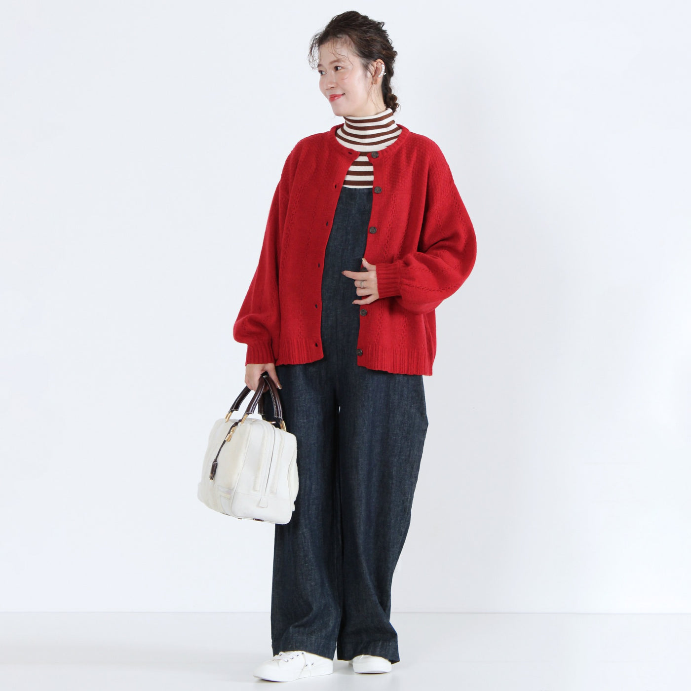 ラムウール混 ストライプ柄 ニットカーディガン