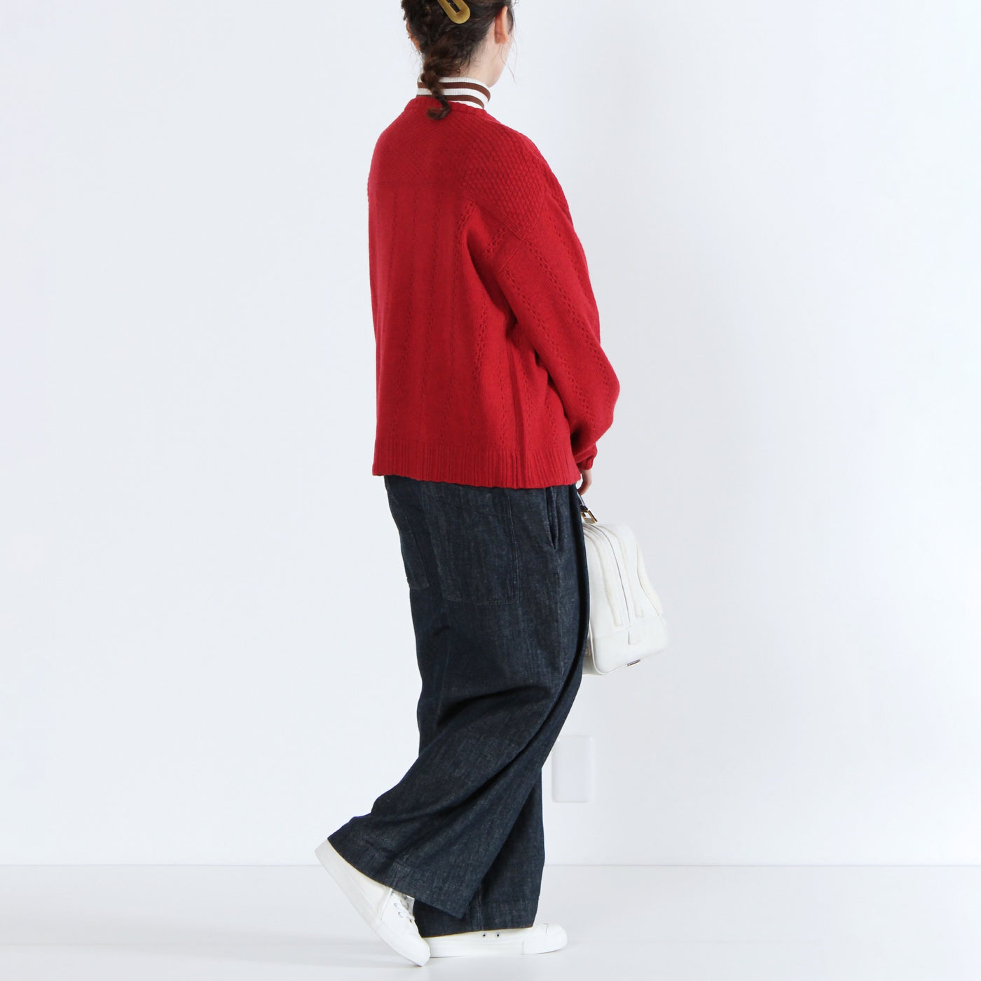 ラムウール混 ストライプ柄 ニットカーディガン