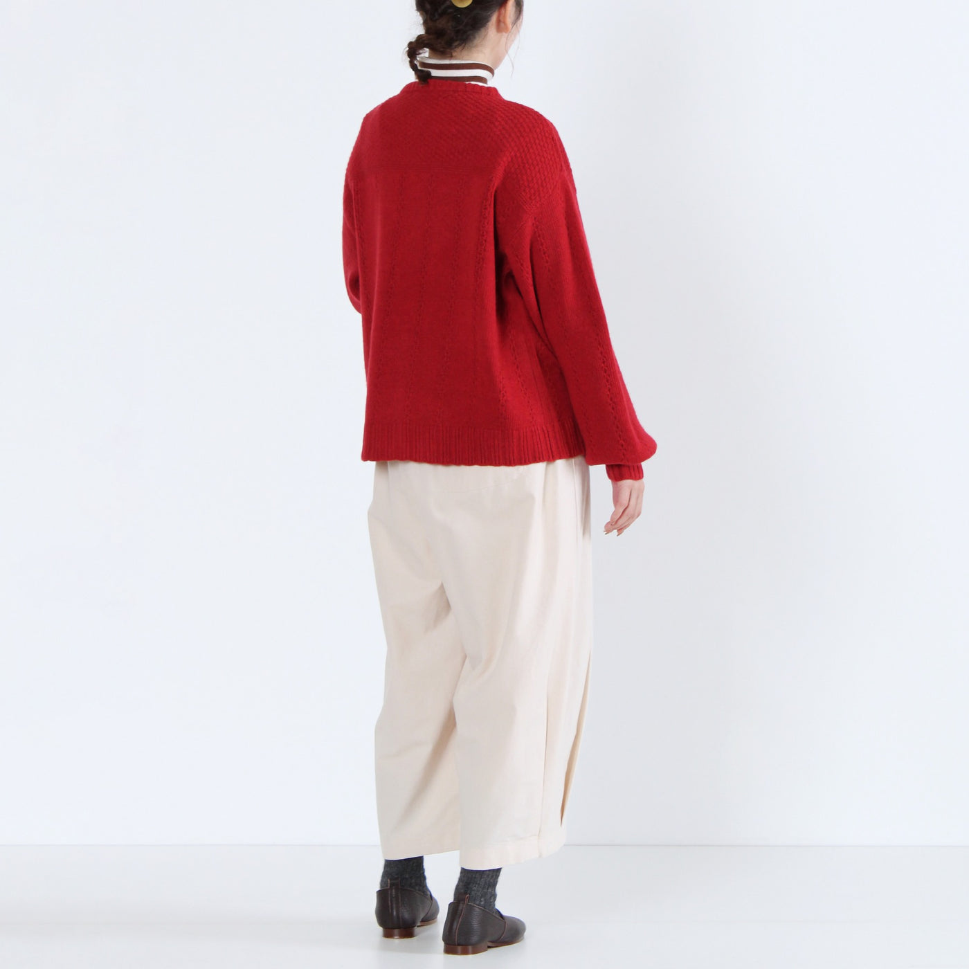 ラムウール混 ストライプ柄 ニットカーディガン