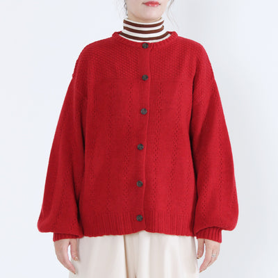 ラムウール混 ストライプ柄 ニットカーディガン