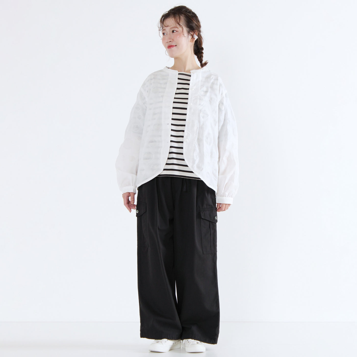 日本製 綿麻混 塩縮ドット シャツジャケット コットンリネン使用