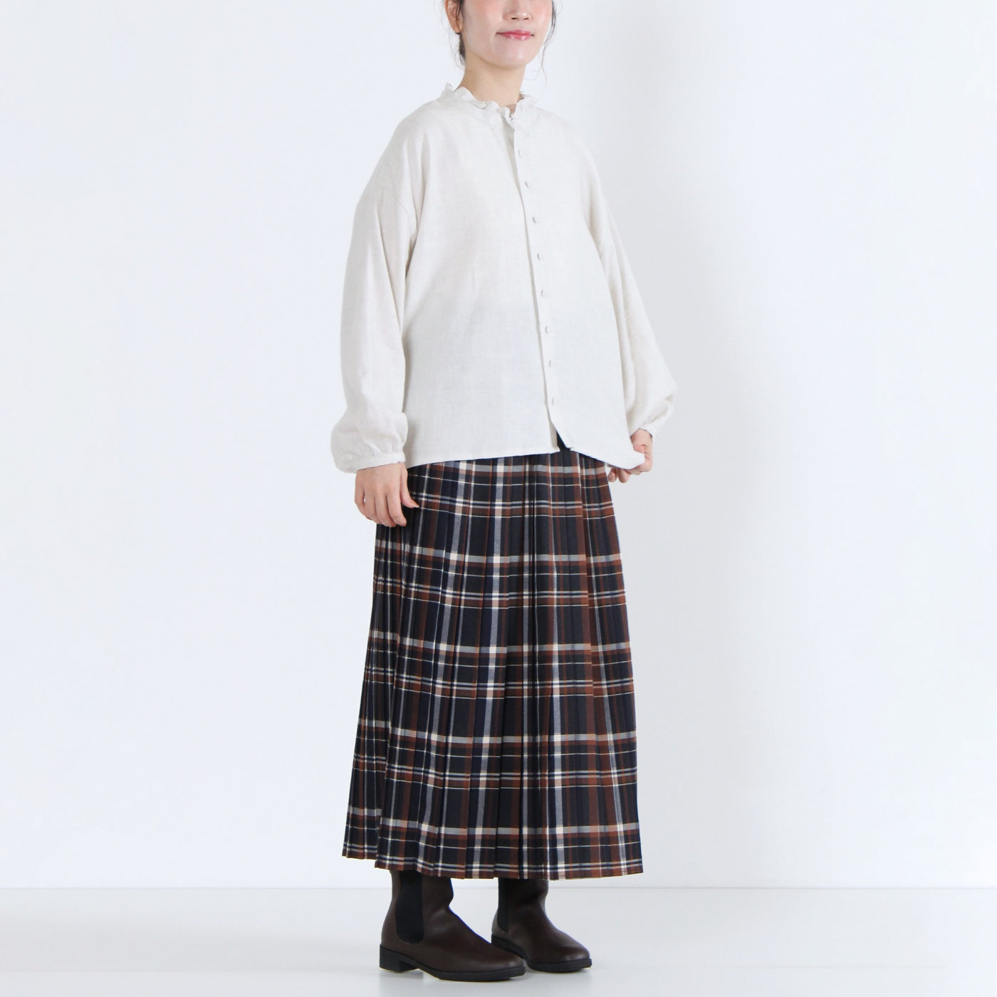 綿100% 前後2WAY フリル衿ブラウス コットンビエラ起毛使用