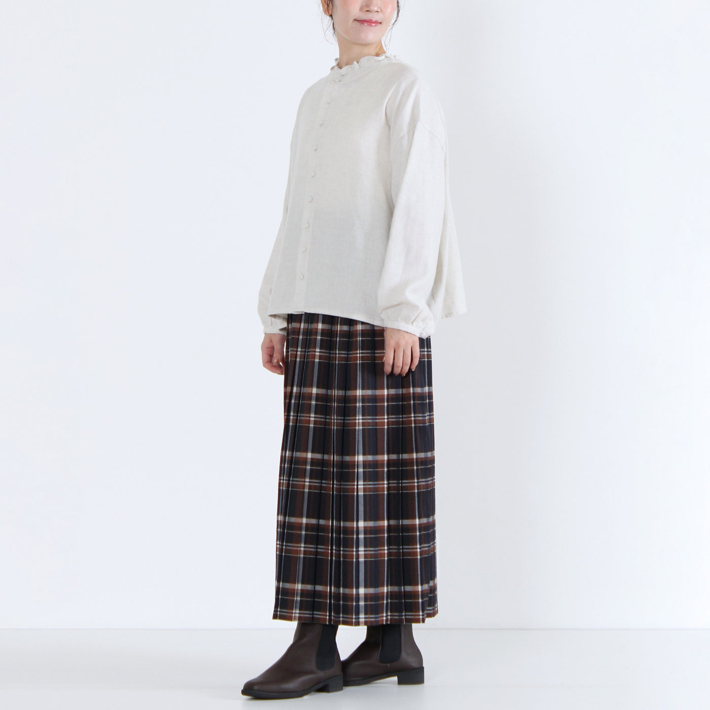 綿100% 前後2WAY フリル衿ブラウス コットンビエラ起毛使用