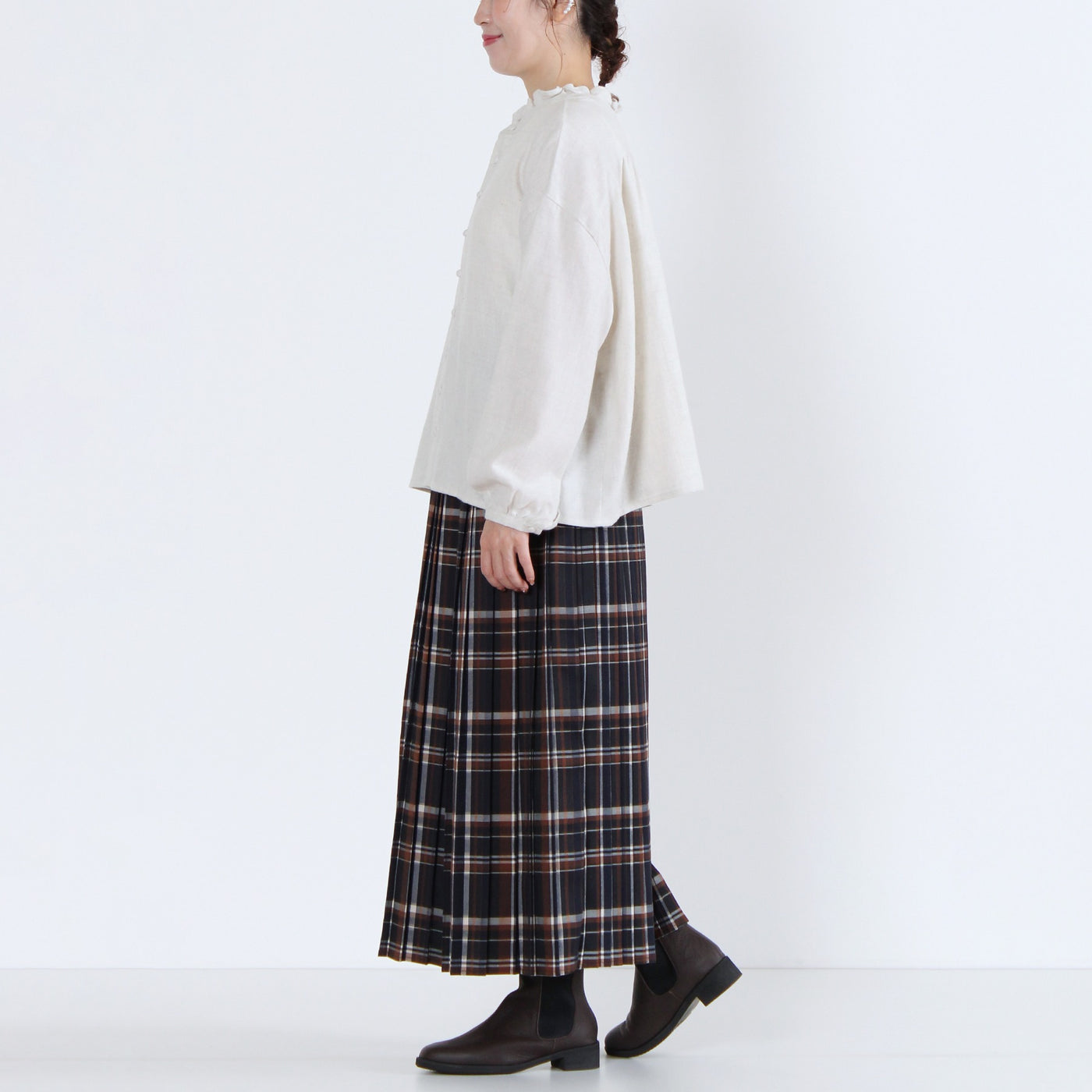 綿100% 前後2WAY フリル衿ブラウス コットンビエラ起毛使用