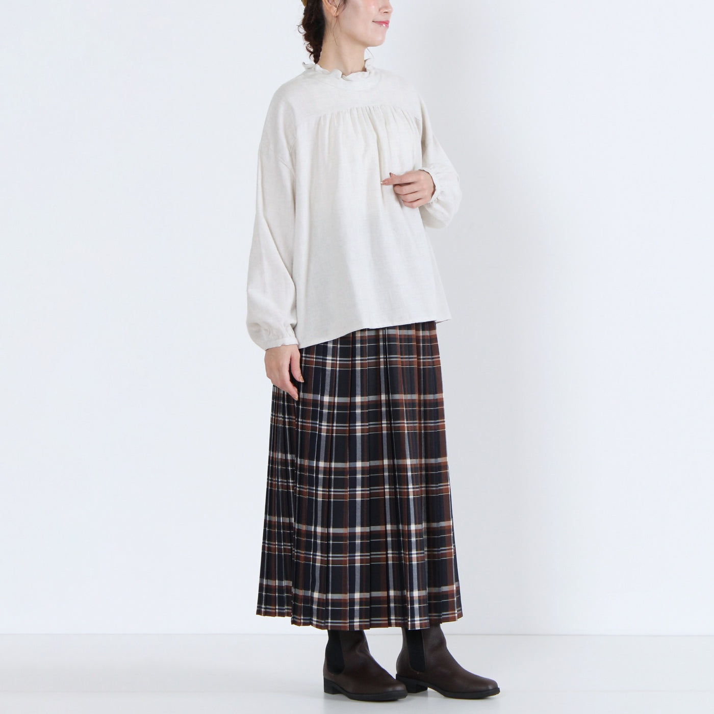 綿100% 前後2WAY フリル衿ブラウス コットンビエラ起毛使用