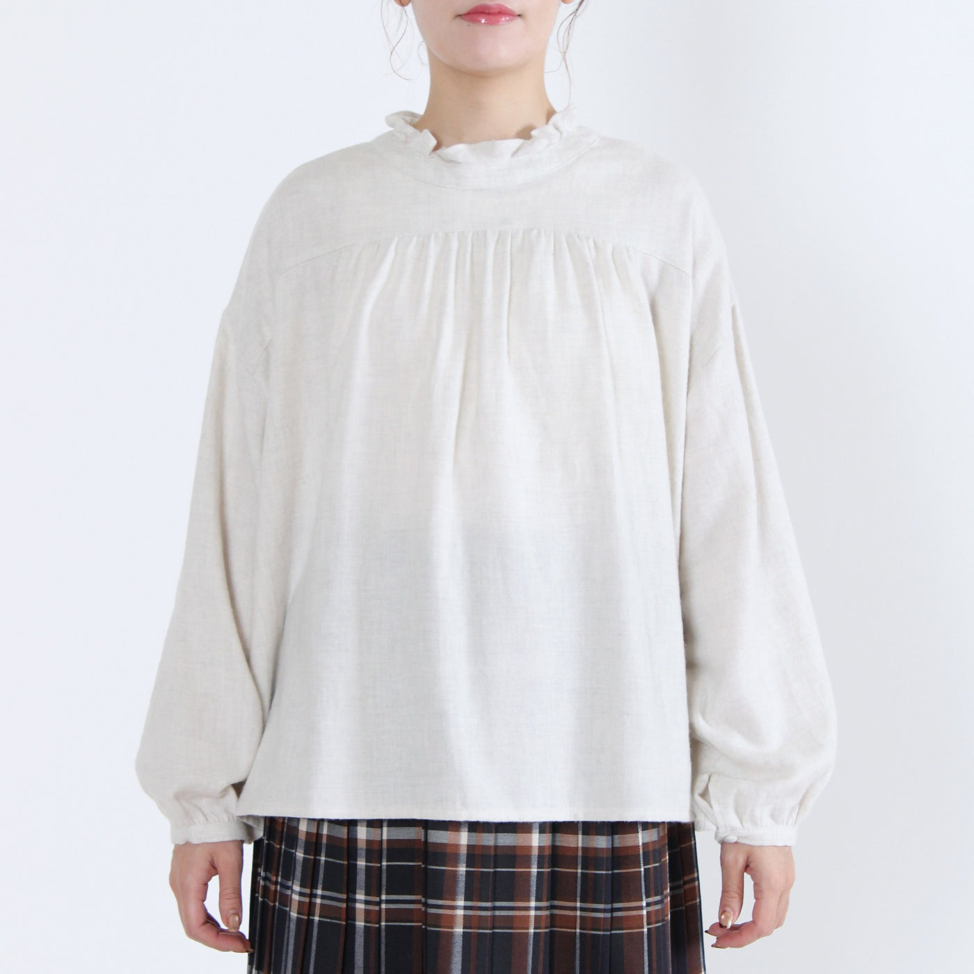 綿100% 前後2WAY フリル衿ブラウス コットンビエラ起毛使用