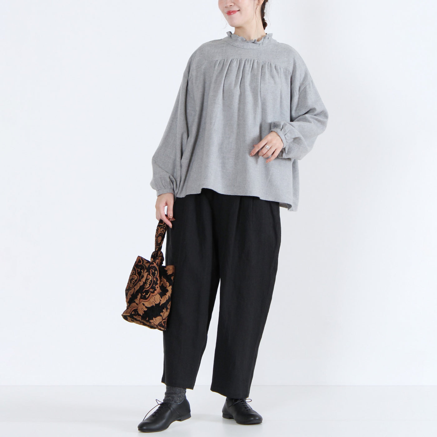 綿100% 前後2WAY フリル衿ブラウス コットンビエラ起毛使用