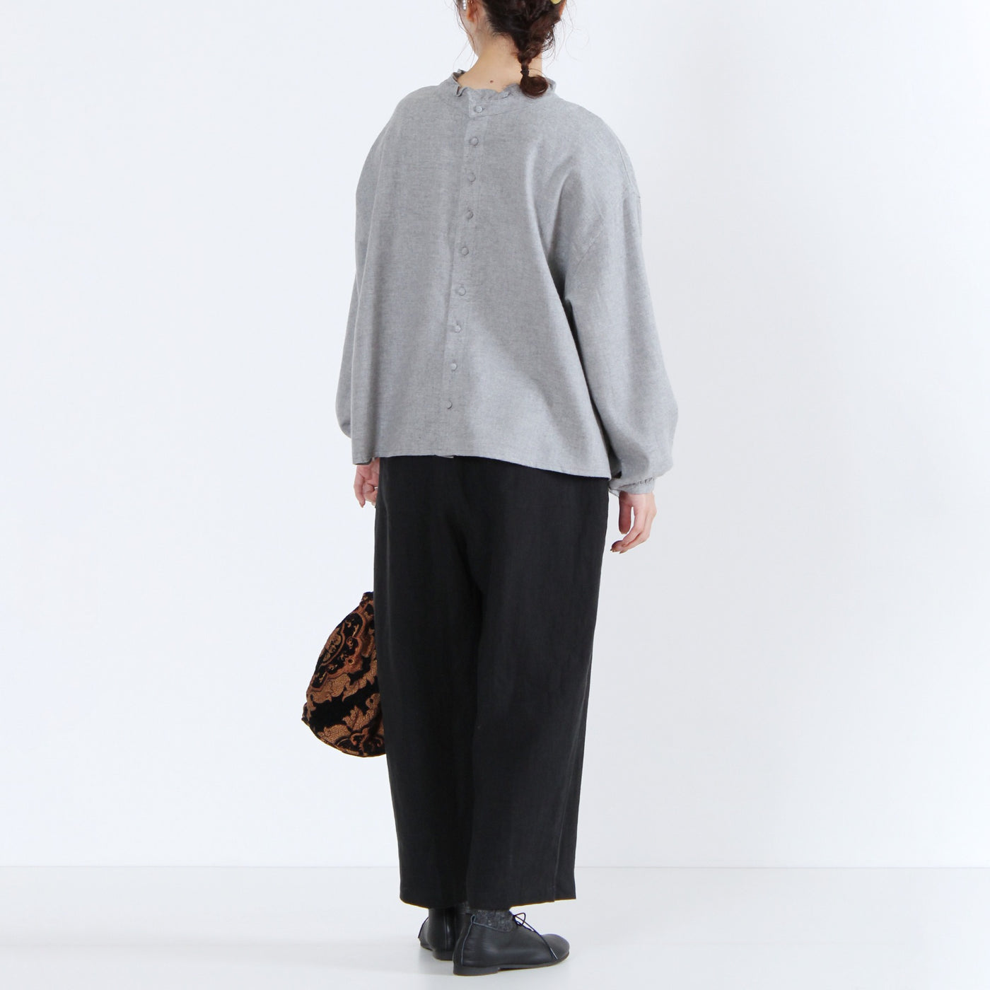 綿100% 前後2WAY フリル衿ブラウス コットンビエラ起毛使用