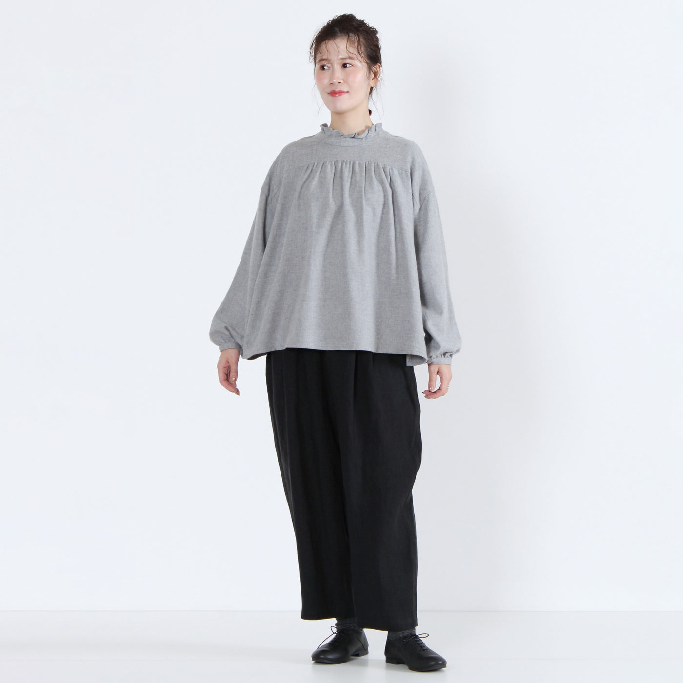 綿100% 前後2WAY フリル衿ブラウス コットンビエラ起毛使用