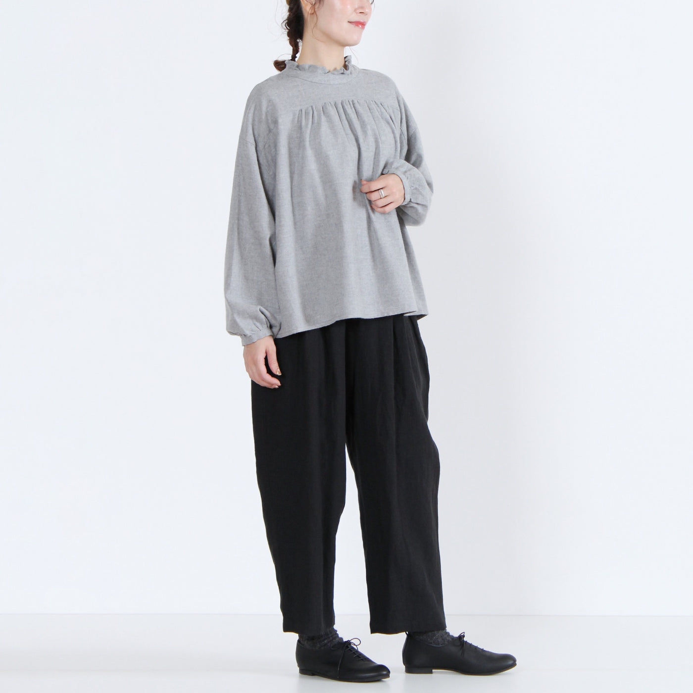 綿100% 前後2WAY フリル衿ブラウス コットンビエラ起毛使用