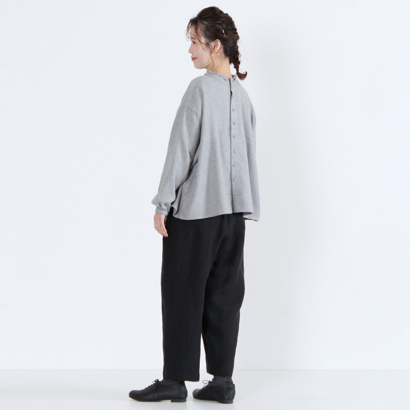 綿100% 前後2WAY フリル衿ブラウス コットンビエラ起毛使用