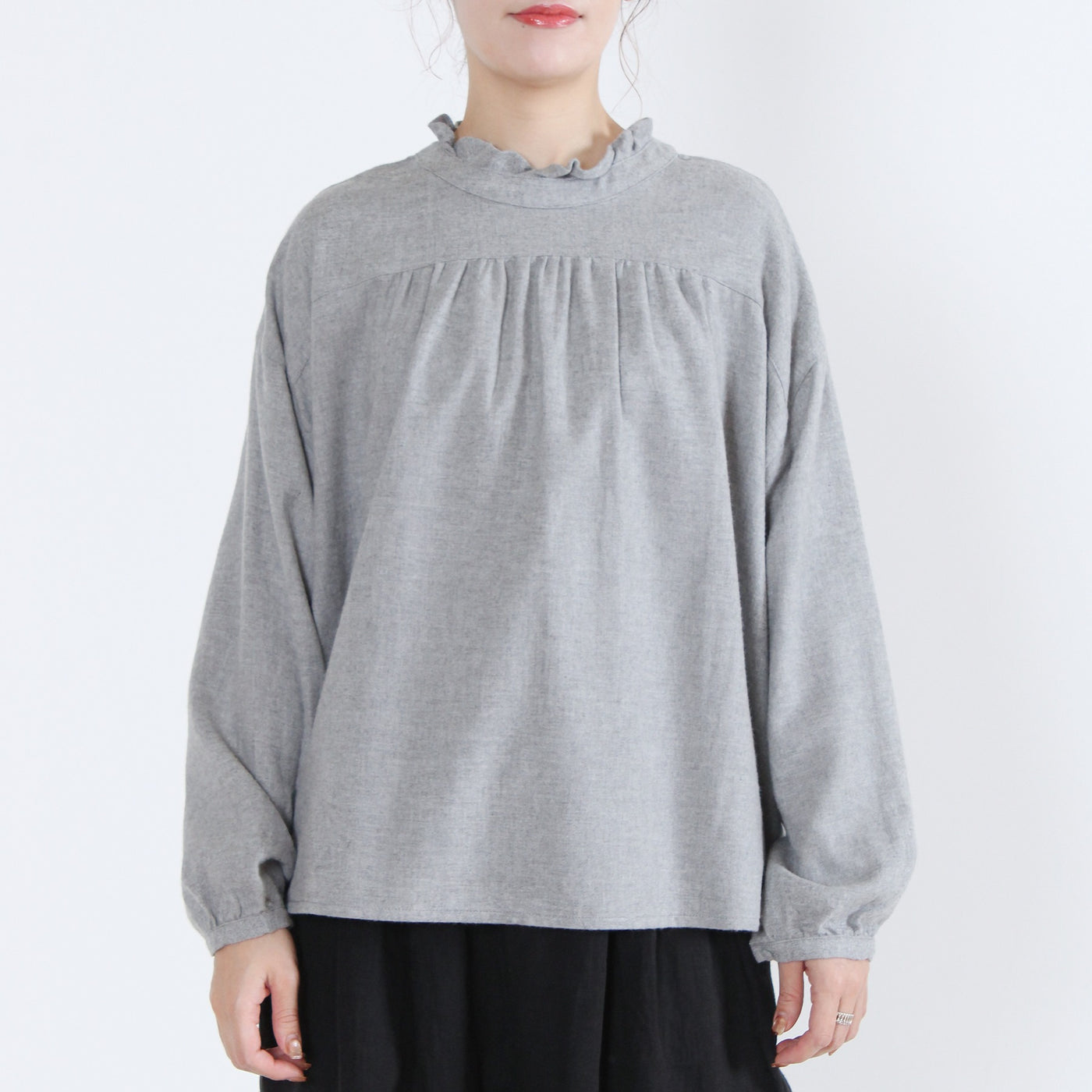 綿100% 前後2WAY フリル衿ブラウス コットンビエラ起毛使用