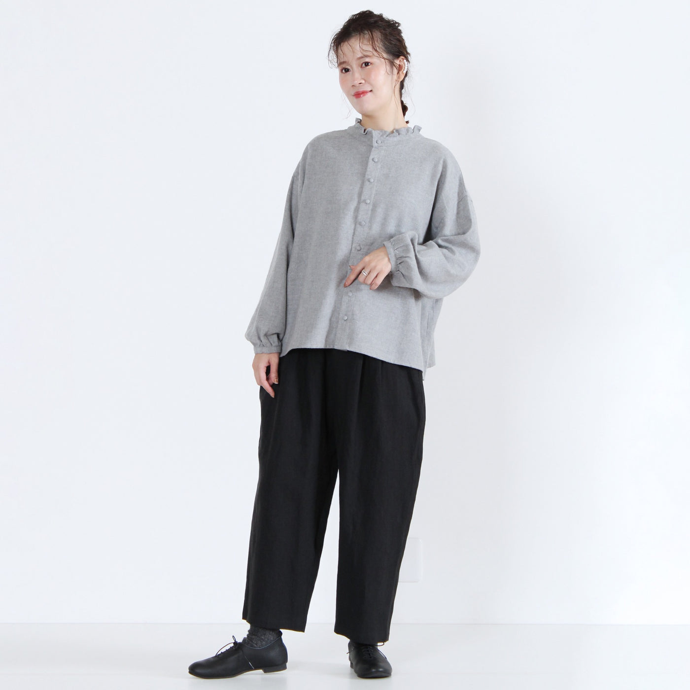 綿100% 前後2WAY フリル衿ブラウス コットンビエラ起毛使用