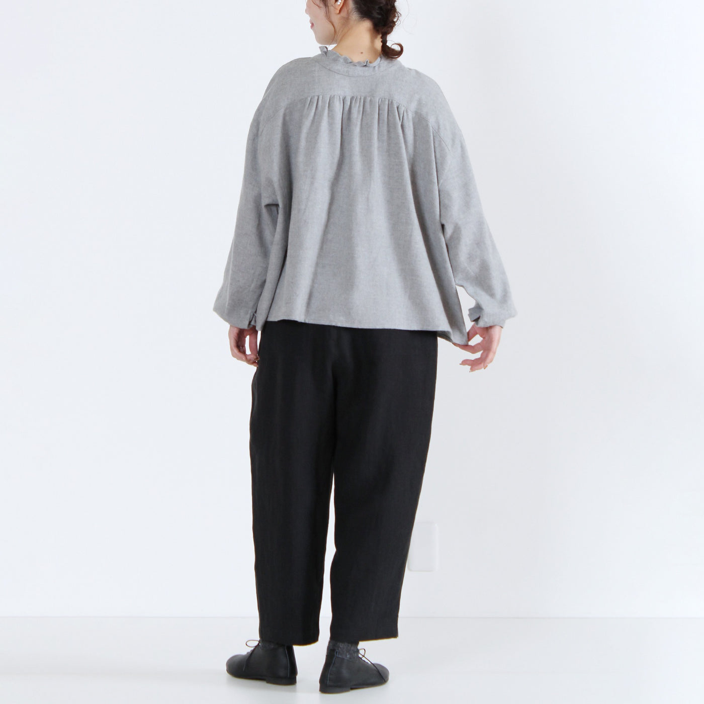 綿100% 前後2WAY フリル衿ブラウス コットンビエラ起毛使用