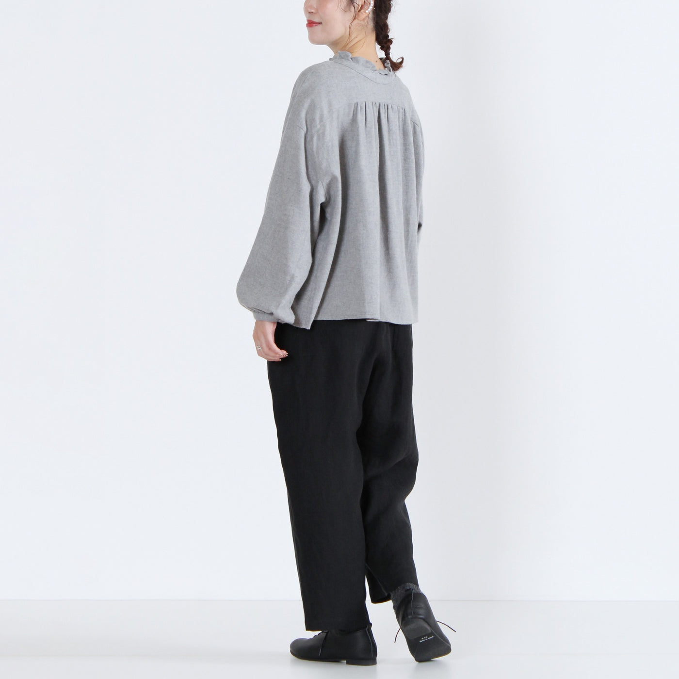 綿100% 前後2WAY フリル衿ブラウス コットンビエラ起毛使用