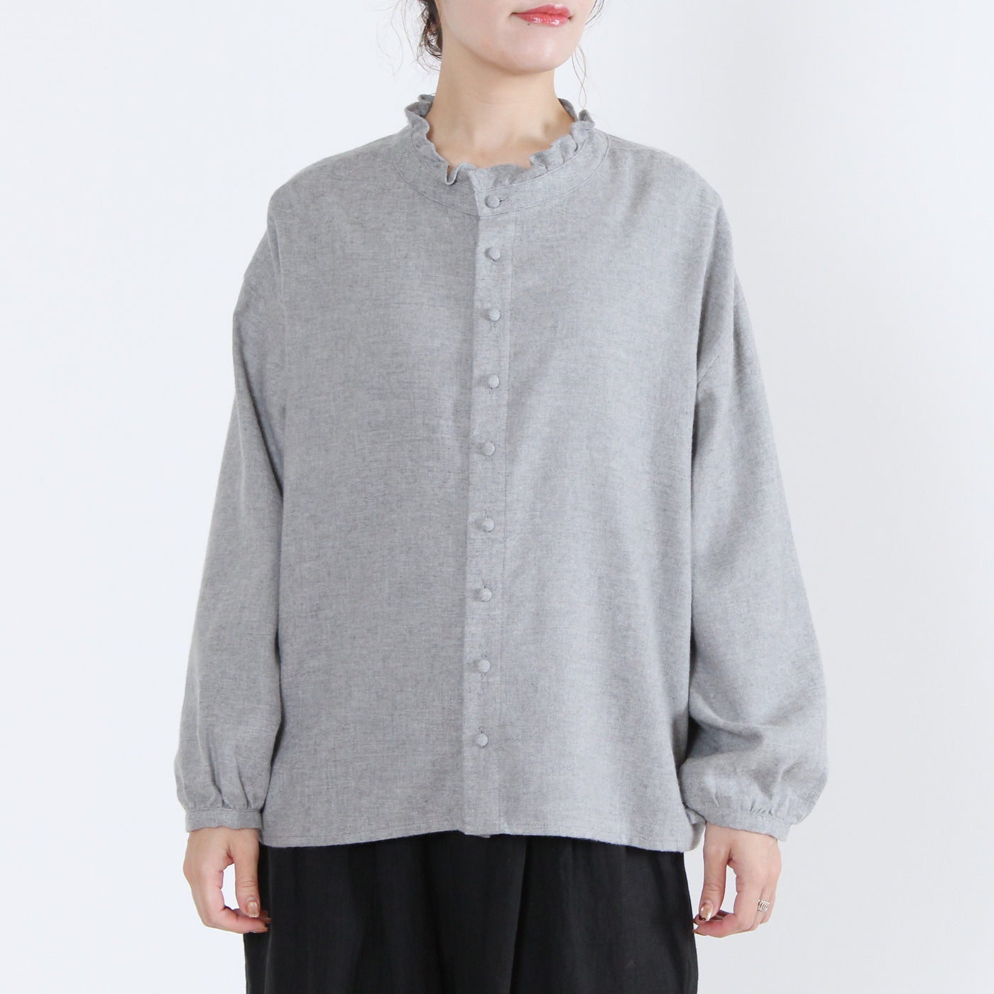 綿100% 前後2WAY フリル衿ブラウス コットンビエラ起毛使用
