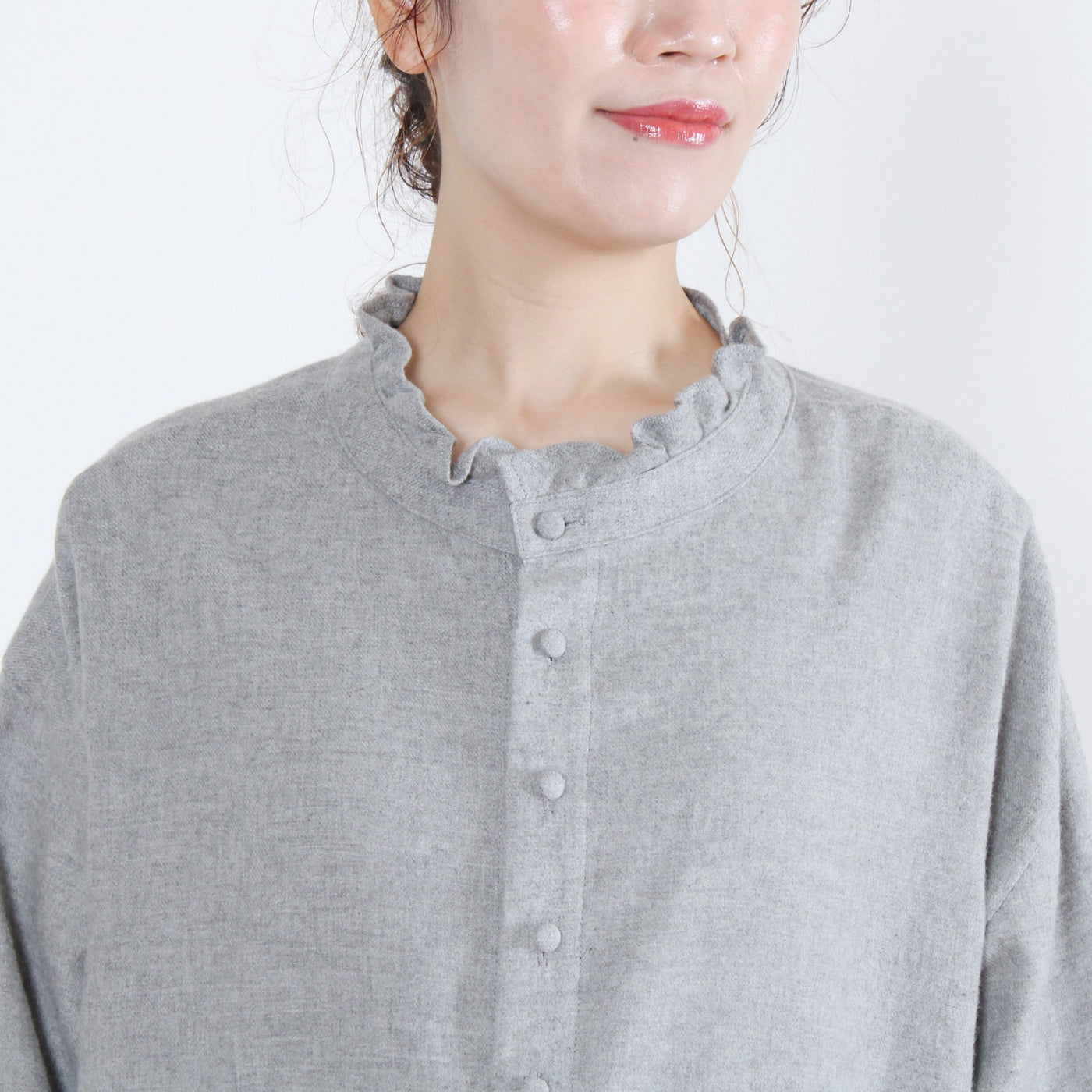 綿100% 前後2WAY フリル衿ブラウス コットンビエラ起毛使用