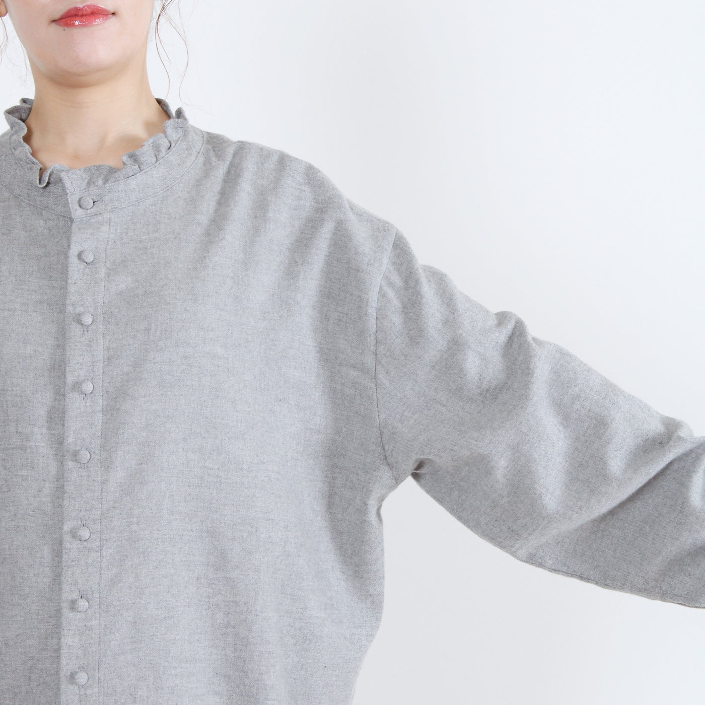 綿100% 前後2WAY フリル衿ブラウス コットンビエラ起毛使用