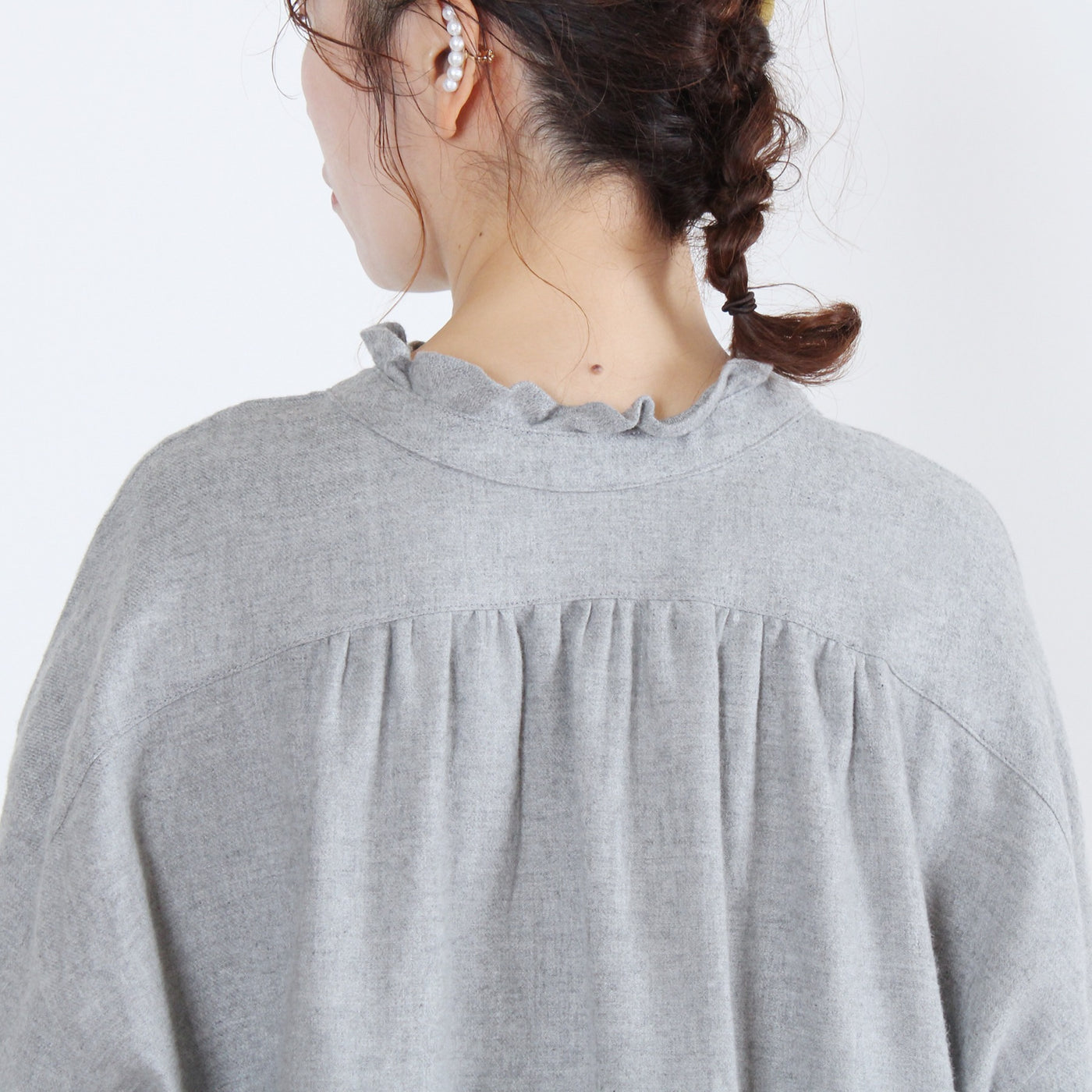 綿100% 前後2WAY フリル衿ブラウス コットンビエラ起毛使用