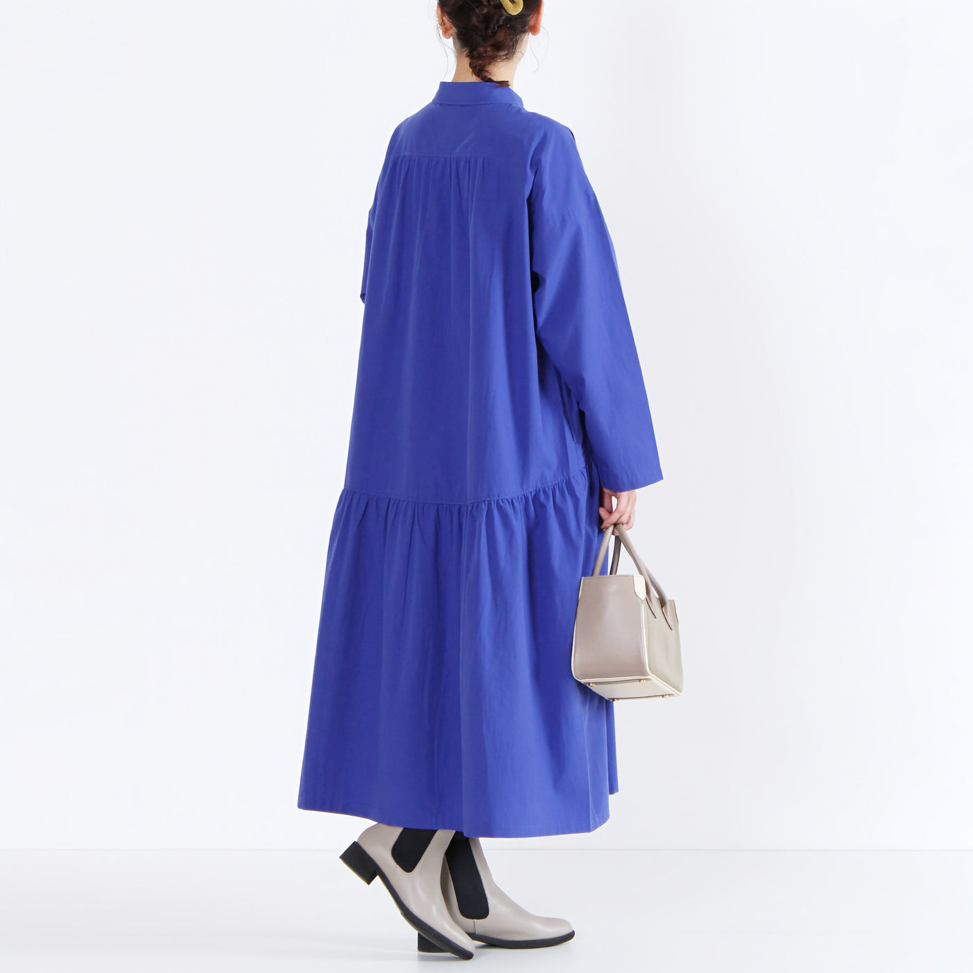 日本製 綿100% ちび衿ワンピース 近江晒ブロード使用