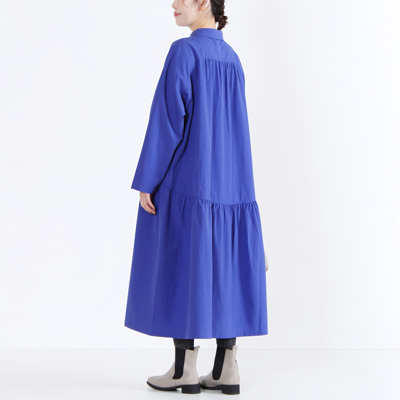 日本製 綿100% ちび衿ワンピース 近江晒ブロード使用