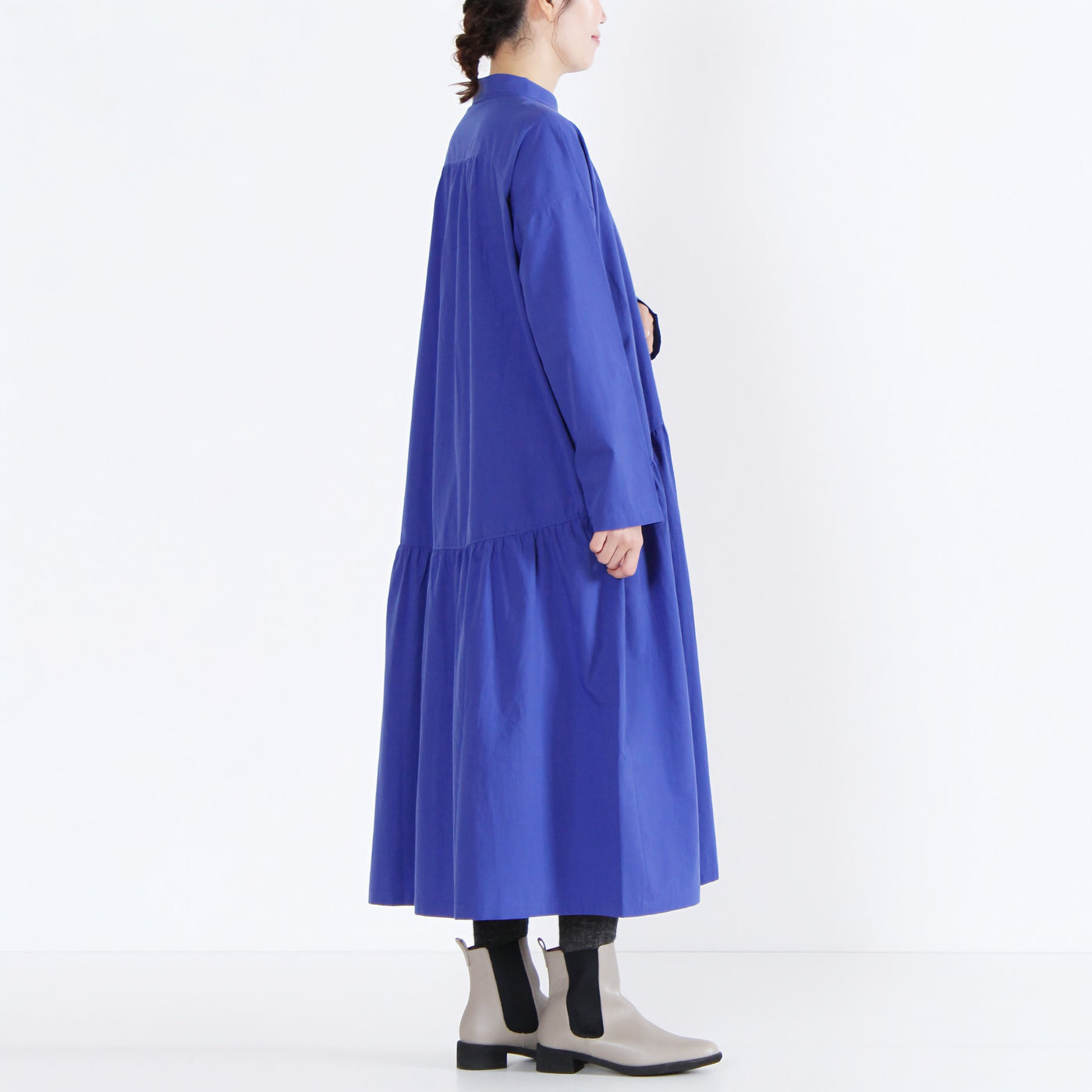 日本製 綿100% ちび衿ワンピース 近江晒ブロード使用